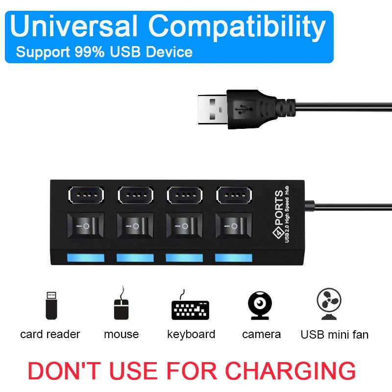🔌 High Speed USB 2.0 Hub – 4/7 Θύρες με LED & Ανεξάρτητους Διακόπτες για PC & Laptop