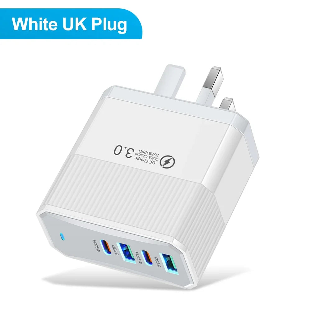 ⚡🔌 USB-C Πολυφορτιστής 4 Θυρών PD & QC3.0 🚀📱 (50W)