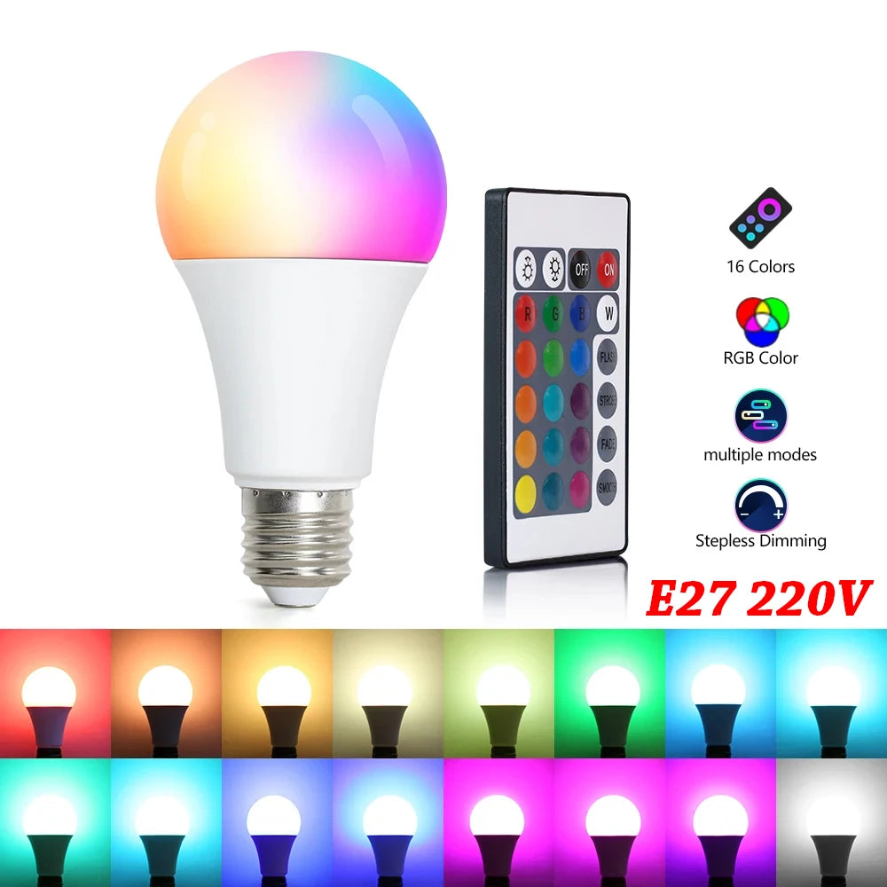 💡🌈 16 Χρώματα RGB LED Λάμπα – E27 Base 220V με Remote Control (24 Keys) | Πολυχρωματικός Φωτισμός & Ατμόσφαιρα