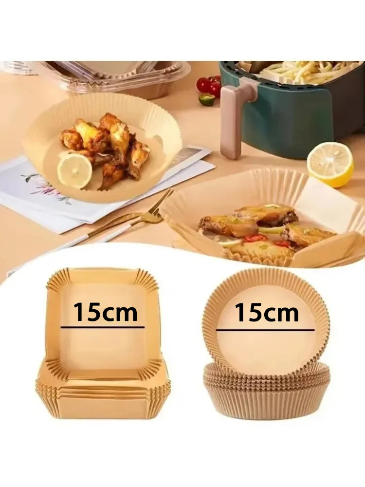 🍟🧾 50pcs Air Fryer Paper Liners – Μαγείρεμα Χωρίς Λάδια & Καθάρισμα! 🧾🍟 Parchment Wood Pulp | Waterproof | Oil-Proof | Baking & Steaming Accessories