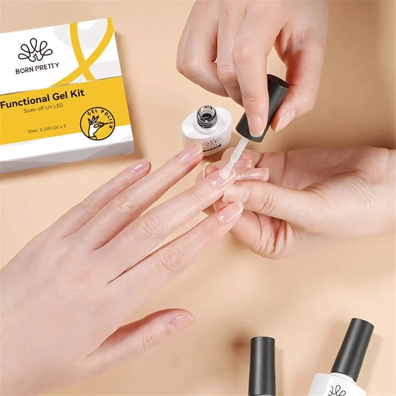 💅✨ BORN PRETTY 3pcs Functional Gel Kit – Base Gel, Super Top Coat & Acid-Free Primer (10ml) 🎯