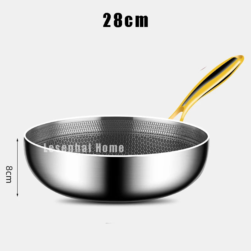 🥘 Wok Τηγάνι 316 Ανοξείδωτου Χάλυβα με Σχέδιο Κυψέλης – 28cm | 7-Ply Αντικολλητικό Σκεύος για Stir-Fry, Μπριζόλες & Καθημερινό Μαγείρεμα