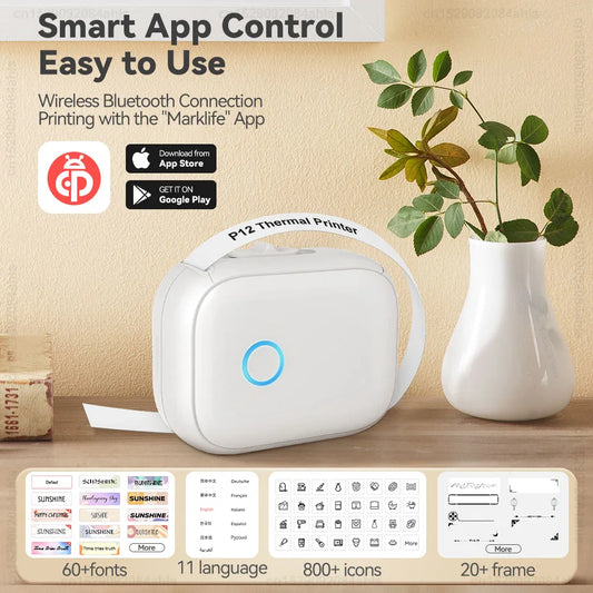 🏷️ P12 Portable Mini Thermal Label Printer – Bluetooth Εκτυπωτής Ετικετών με Marklife App & Επαναφόρτιση Type-C