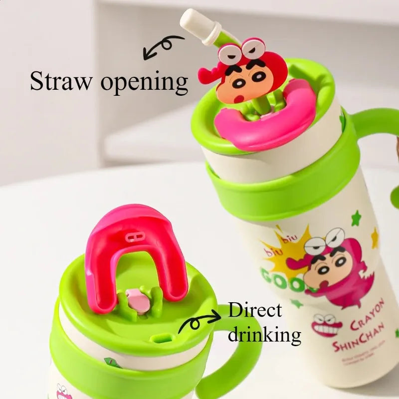 🥤✨ MINISO Crayon Shin-chan Θερμός με Καλαμάκι | Ανοξείδωτο Καρτούν Παγουρίνο Μεγάλης Χωρητικότητας 🎨🐻