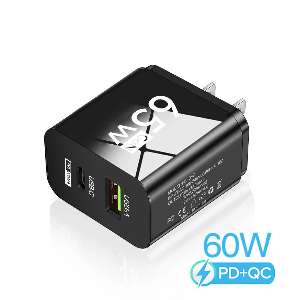 ⚡ 65W GaN USB PD Ταχυφορτιστής με 2 Θύρες (USB-A + USB-C)