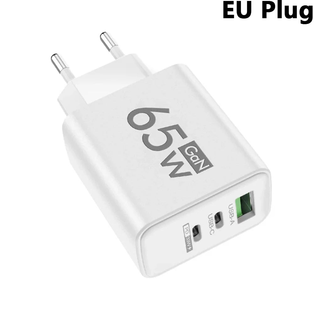 ⚡🔋 65W GaN USB PD Charger – Φορτιστής 3 Θυρών για Γρήγορη Φόρτιση 📱💻