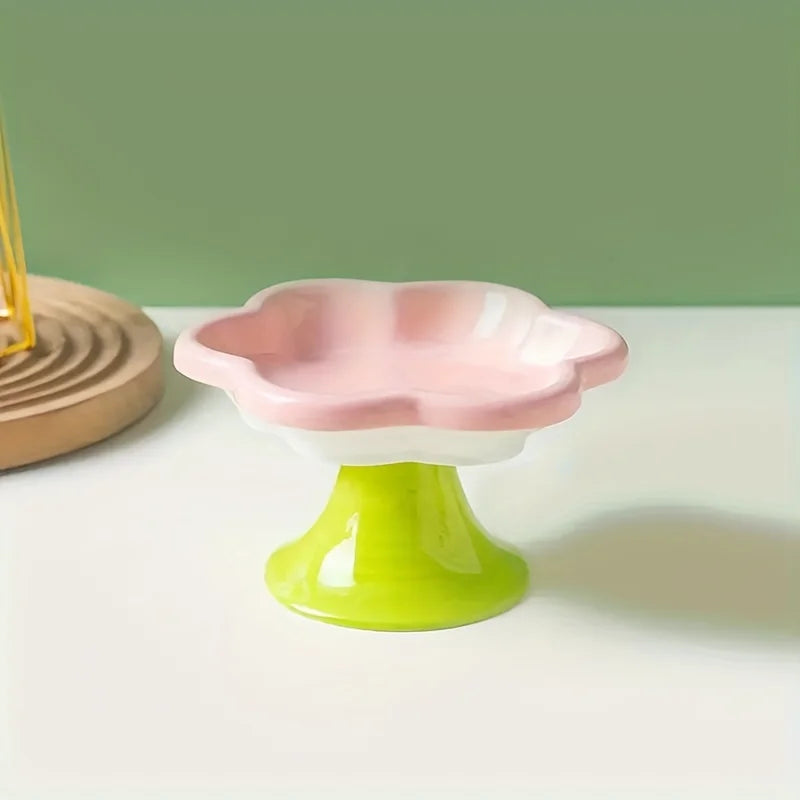 Ceramic Pet Bowl 🌸🐾 | Elevated Design for Neck Protection 🐱 | Food & Water Dish 🍽️ | Stylish Stand Included ✅
