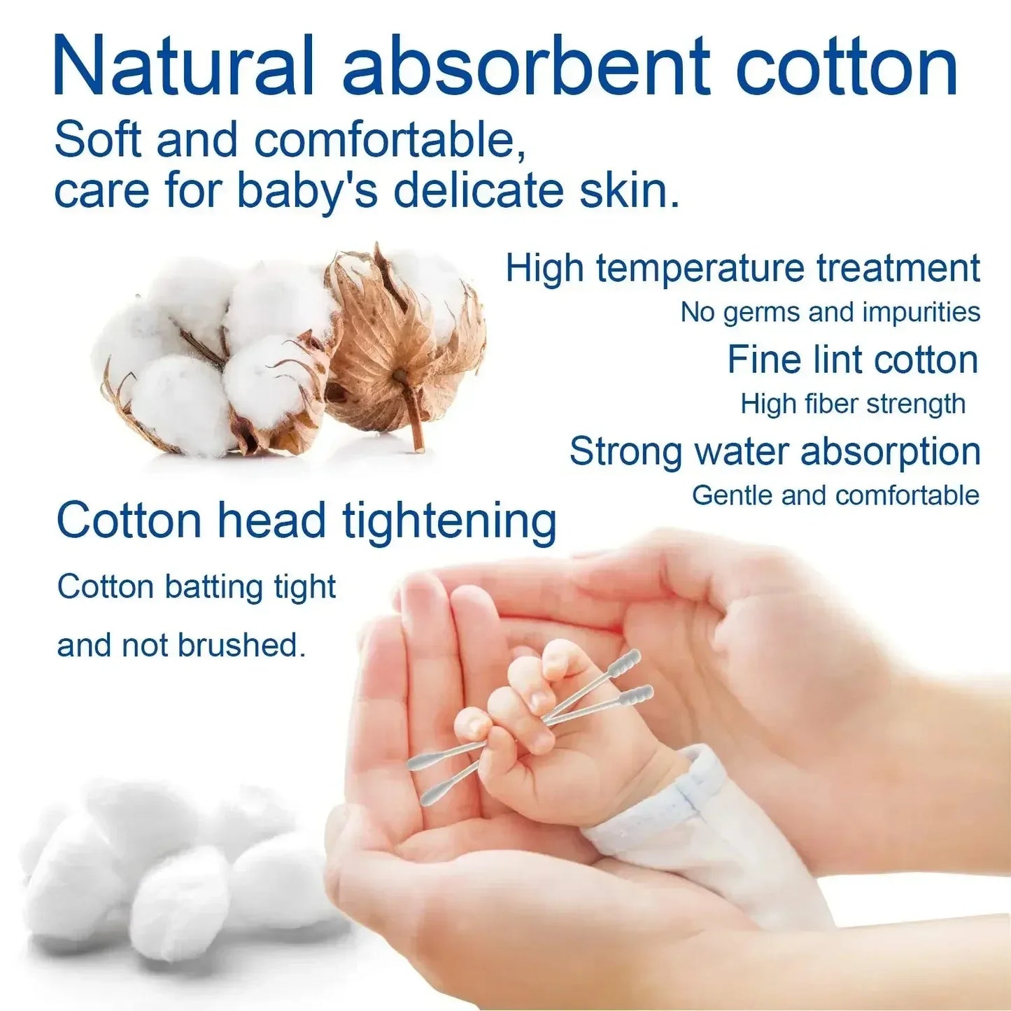 👶✨ Baby Cotton Swabs – Διπλής Όψης Μπατονέτες Καθαρισμού (5x100τμχ) 🎯