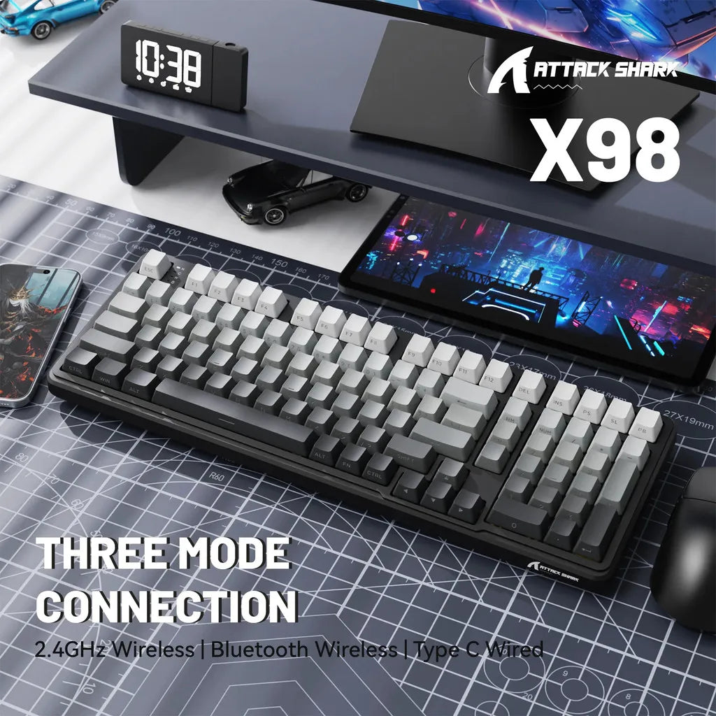 🎮⌨️ ATTACK SHARK X98 Full-Size Wireless Mechanical Keyboard – Τριπλή σύνδεση & απόλυτη εμπειρία gaming με RGB και Gasket design! 🦈💡