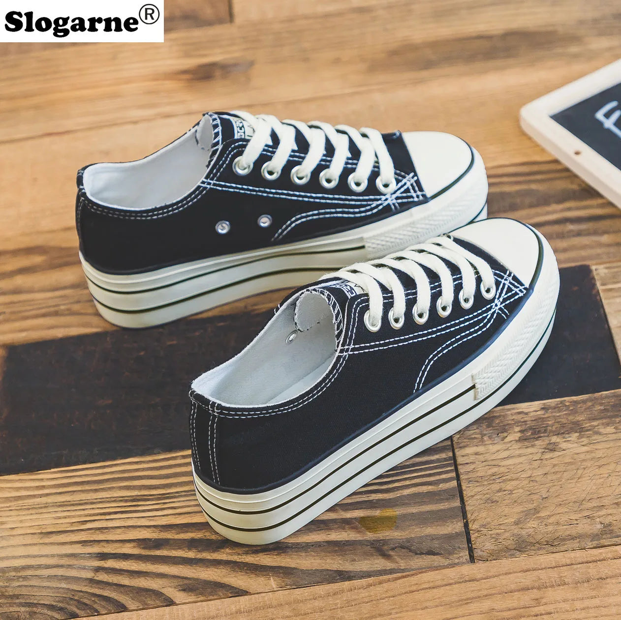 👟💖 Γυναικεία Canvas Sneakers με Κρυφό Τακούνι & Παχιά Σόλα 4.5CM 💖👟