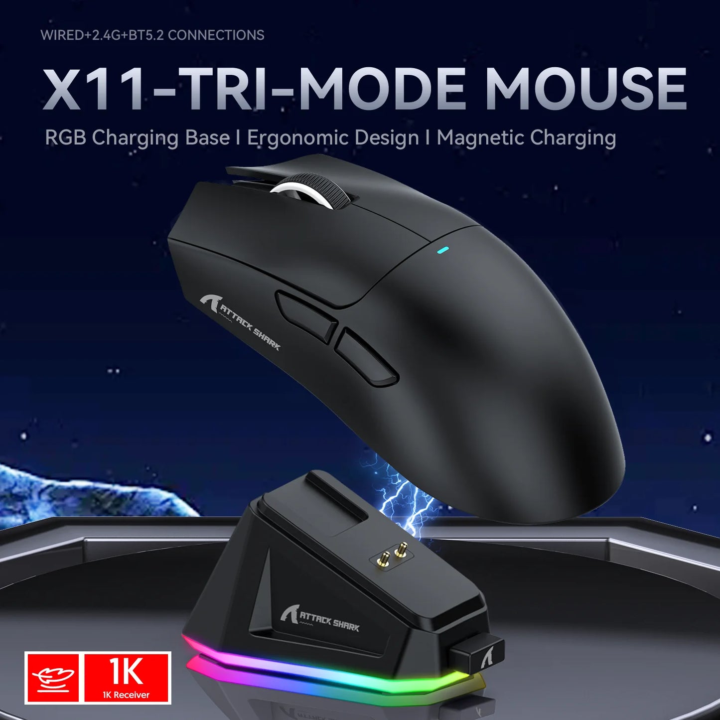 🎮🦈 ATTACK SHARK X11 Wireless Gaming Mouse – 22.000 DPI, 3 Modes, Magnetic Dock & Ultra-Light 63g ⚡ Ποντίκι Gaming Υψηλής Απόδοσης – Χωρίς Όρια, Μόνο Αντίδραση!