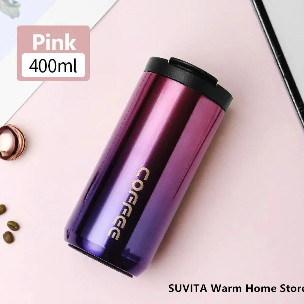 ☕ 400ML Ανοξείδωτο Θερμός Καφέ – Leakproof Car Vacuum Flask 🚗🔥❄️