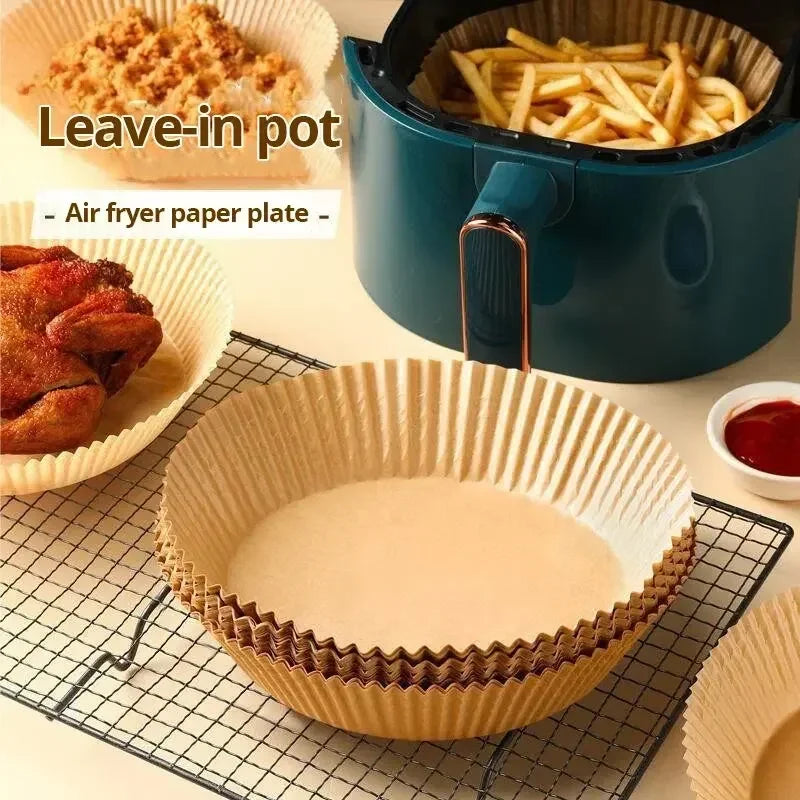 🍟🧾 50pcs Air Fryer Paper Liners – Μαγείρεμα Χωρίς Λάδια & Καθάρισμα! 🧾🍟 Parchment Wood Pulp | Waterproof | Oil-Proof | Baking & Steaming Accessories