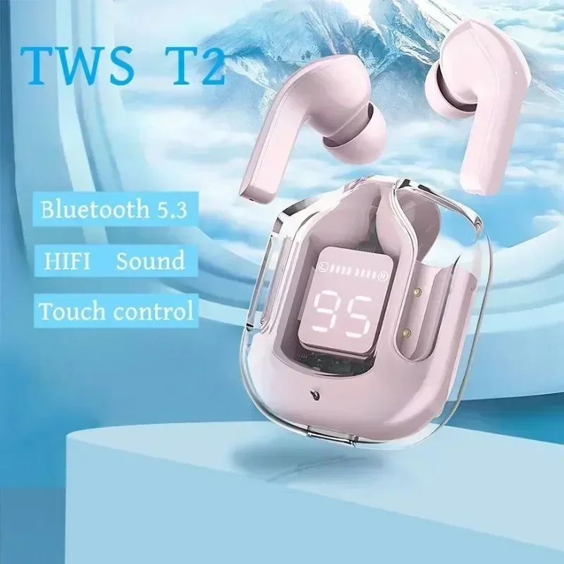 🎧✨ Original T2 Transparent TWS Bluetooth Earbuds – Bluetooth 5.3, HiFi Ήχος & LED Power Display