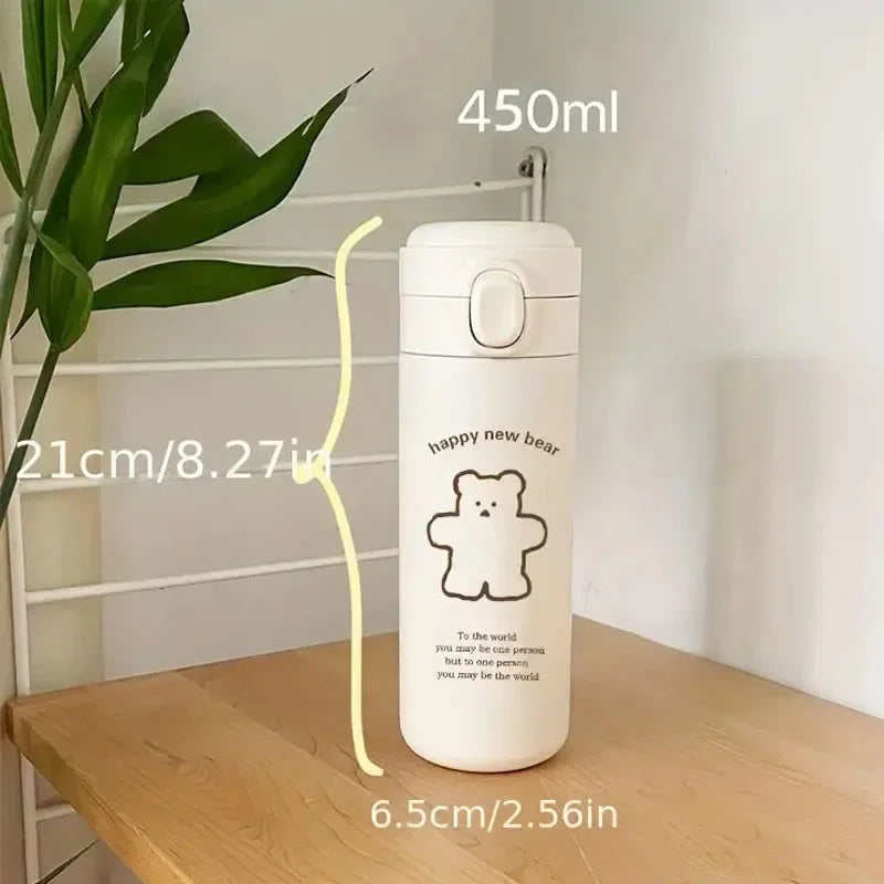 🐻 Bear Thermos Cup 350ml/450ml | Ανοξείδωτο Θερμός Μπουκάλι Νερού | Ιδανικό για Σπορ & Ταξίδια