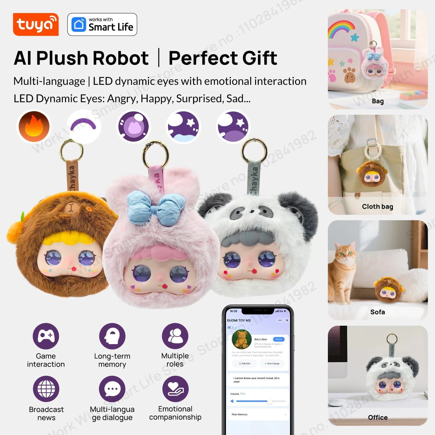 🤖 Tuya Smart AI Plush Robot – LED Μάτια | Φωνητικός Έλεγχος | Διαδραστικό Παιχνίδι για Παιδιά & Smart Home
