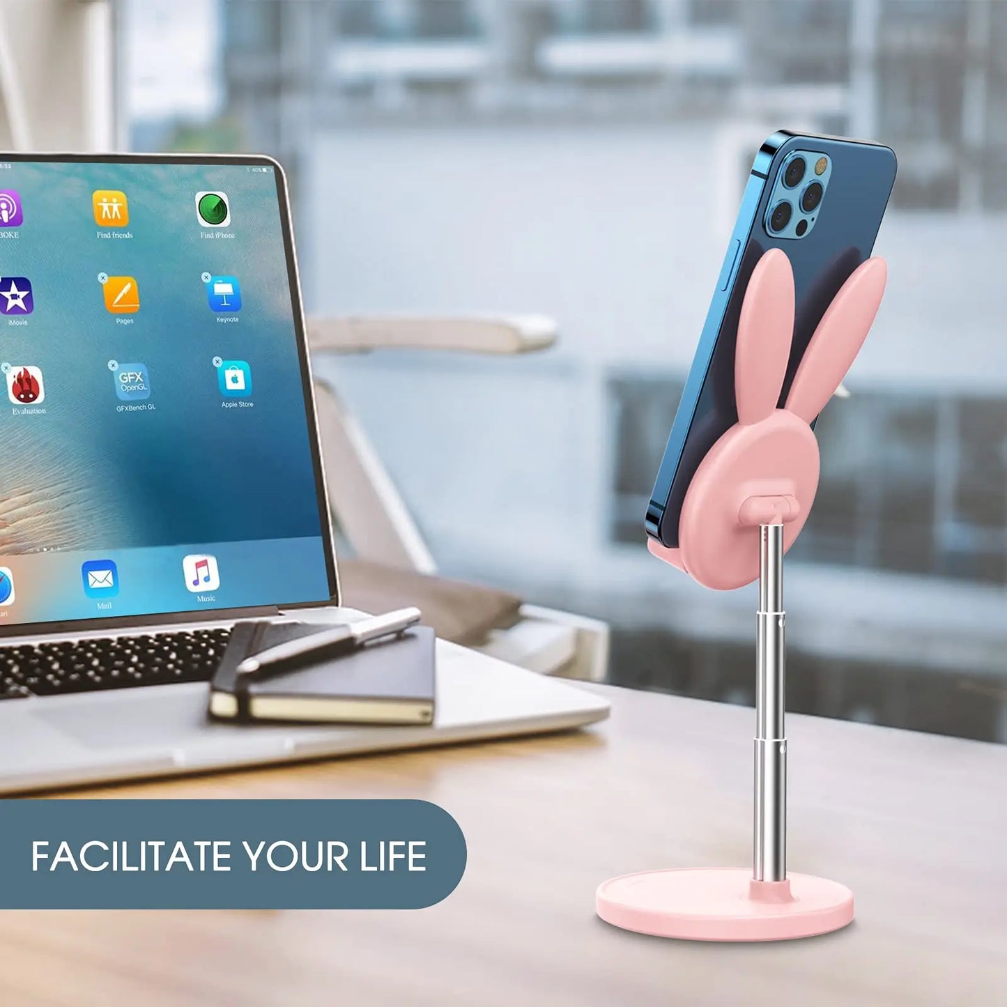 🐇 Cute Rabbit Phone Holder Stand – Ρυθμιζόμενη Βάση Κινητού