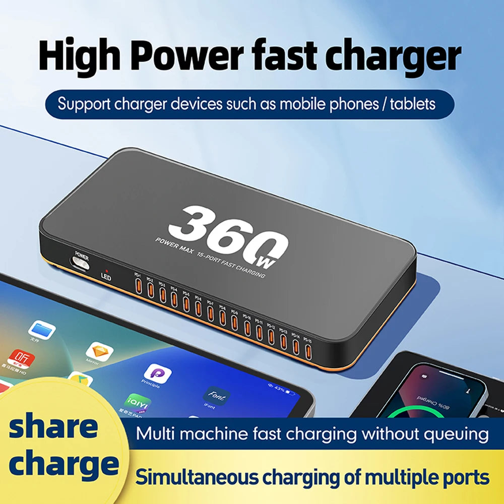 ⚡ 360W USB Φορτιστής 15 σε 1 – PD 24W Fast Charge με LED Οθόνη Η απόλυτη λύση για φόρτιση πολλών συσκευών ταυτόχρονα, γρήγορα και με ασφάλεια! 🔋📱💻