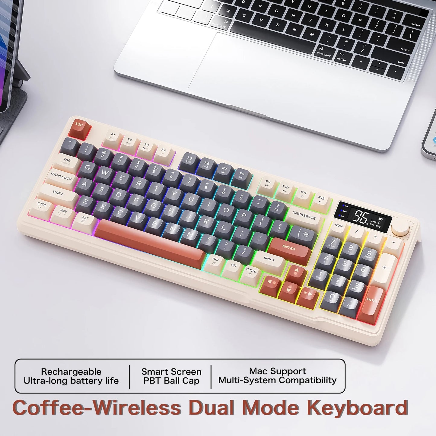 ⌨️🖱️ FREEWOLF M96 Wireless Keyboard & Mouse Set – Smart Screen, Dual Mode, Multi-Device & Εργονομία σε νέα διάσταση! 🔥💡