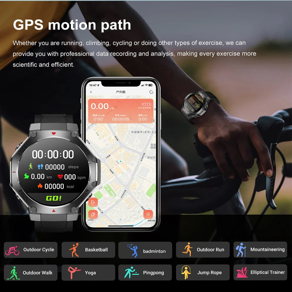 ⌚ 2025 New Men Sports Smart Watch GPS | AMOLED | Heart Rate Monitor | LED Flashlight | NFC | Bluetooth Call | 3ATM Waterproof