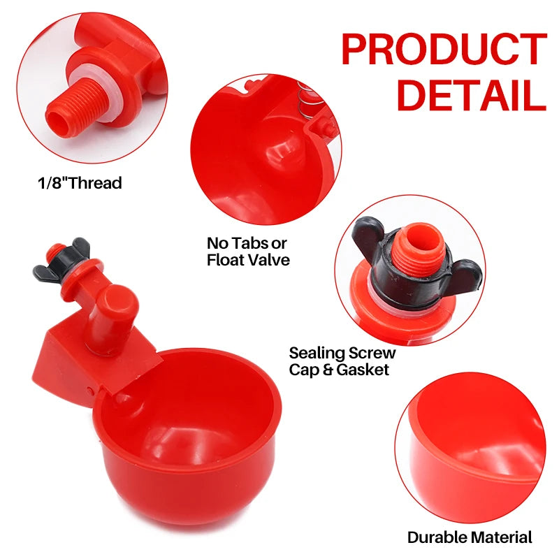 6pcs Chicken Drinker Cups 🐔💧 | Auto Water Feeder 🛠️ | For Chicks, Ducks & Poultry 🦆 | Easy Install Plastic ✅