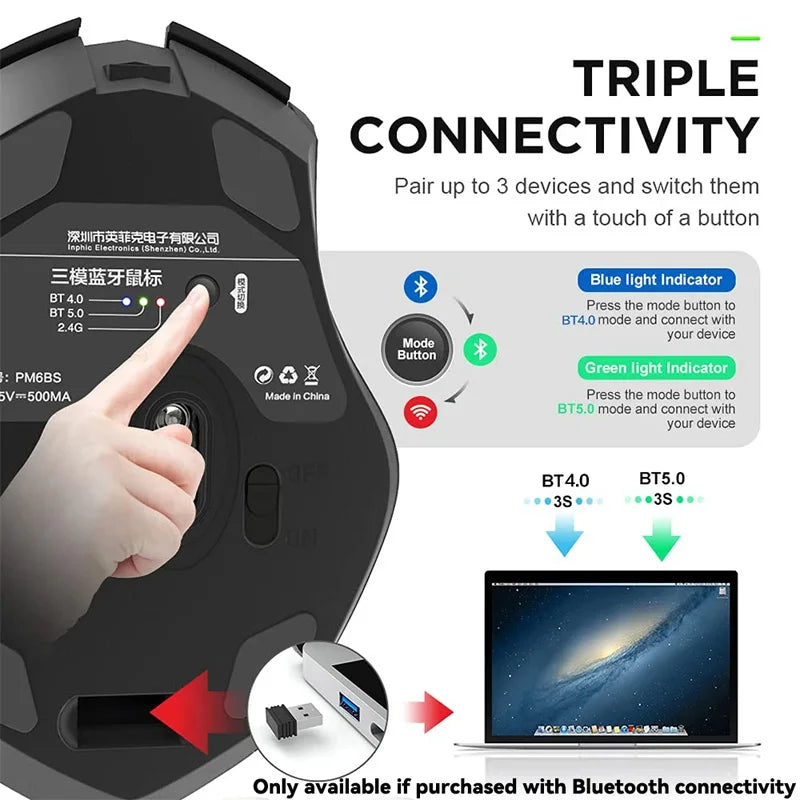 🖱️ INPHIC Tri-Mode Bluetooth & Wireless Mouse – Rechargeable, Silent, Multi-Device ✅ Επαναφορτιζόμενο Ποντίκι 3 σε 1 – Απόλυτη Ελευθερία σε Laptop, Tablet, Smartphone & Desktop!