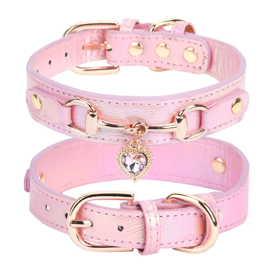 💎🐶 Shiny Rhinestone Pet Collar – Κομψό Δερμάτινο Περιλαίμιο με LOVE Design ✨❤️ Στυλ, λάμψη και άνεση για τη μικρή σου σταρ!
