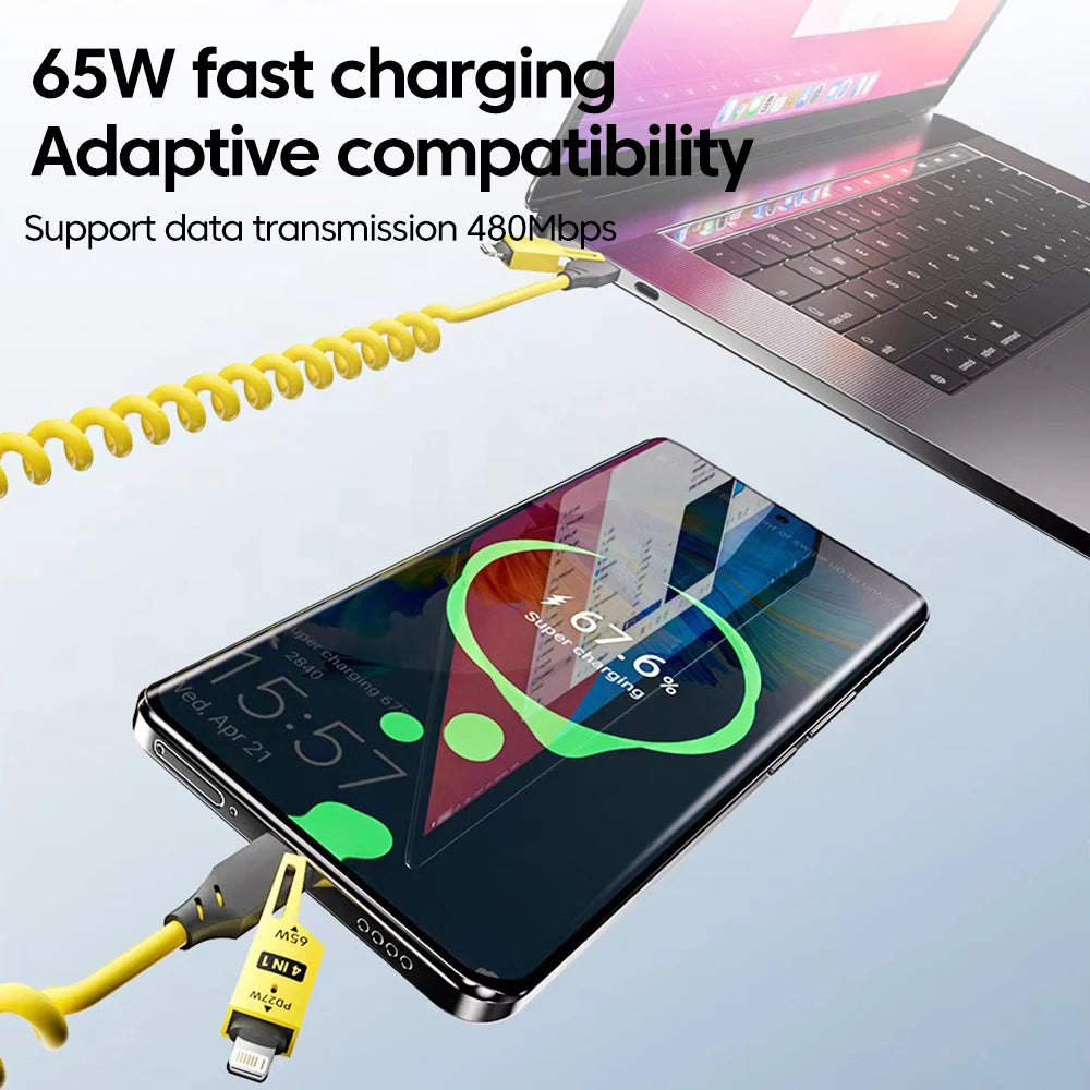 📱⚡ 4 σε 1 Καλώδιο Φόρτισης 65W – Multi Port USB Type-C & Lightning 🚀 Για iPhone 16/15, Samsung, Xiaomi & Περισσότερα 🔋