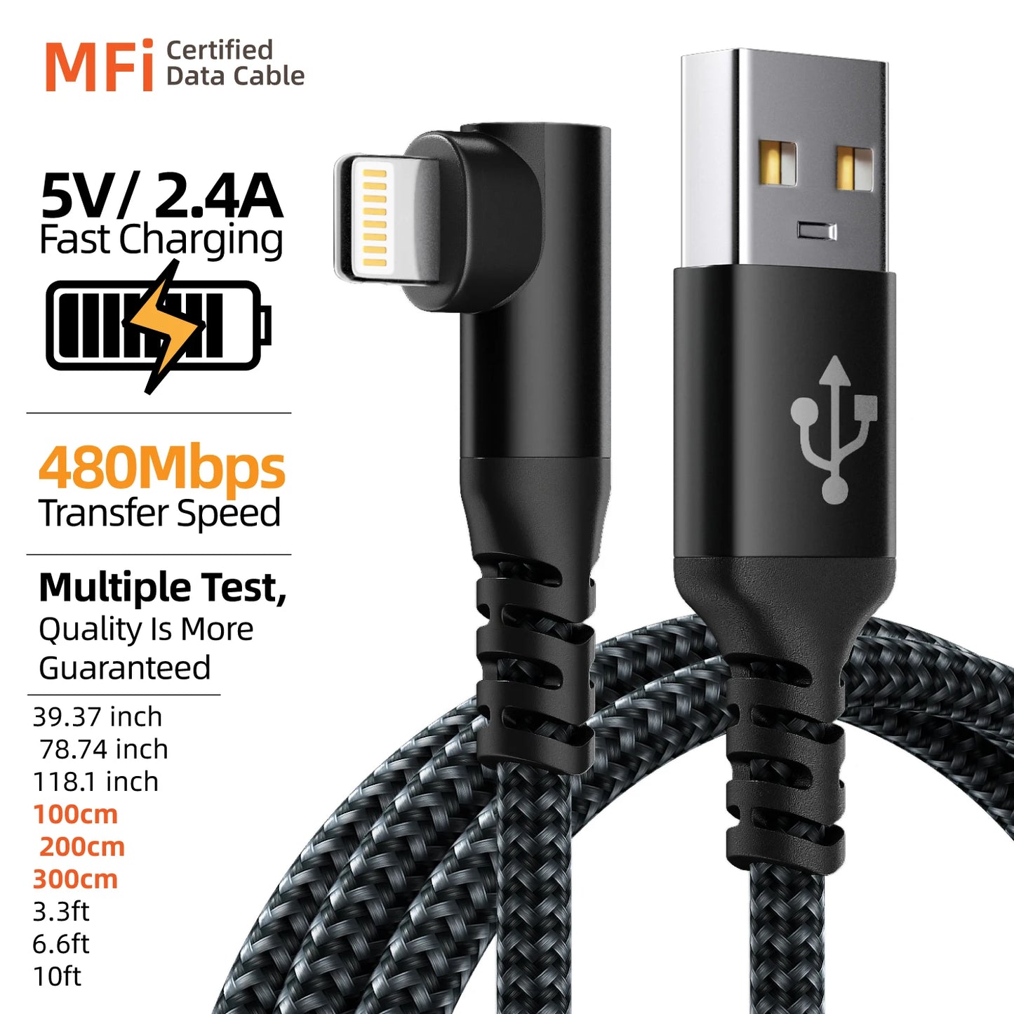 ⚡📱 90° Lightning Cable MFi Certified – Δεξιάς Γωνίας Φορτιστής για iPhone 14/13/12 🎯