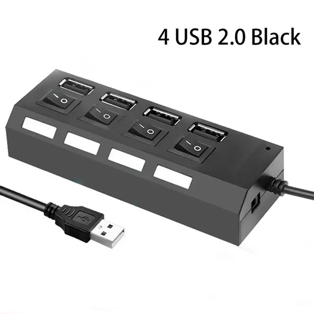 🔌💻 USB 2.0 Hub με 7 Θύρες – Multi USB Splitter με Διακόπτες & LED Ένδειξη