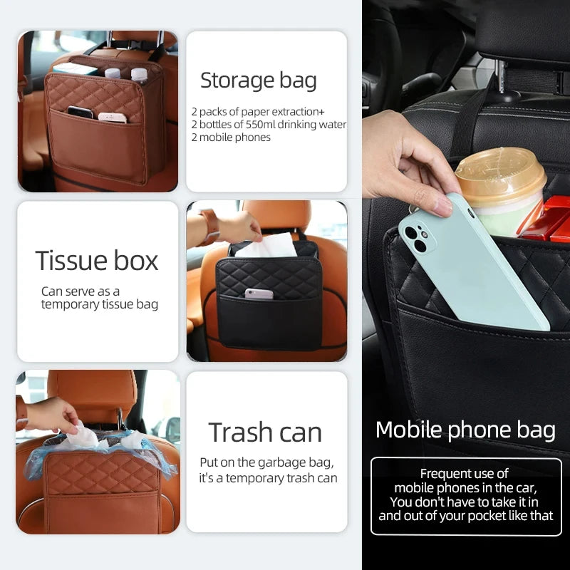 🚗👜 Πολυλειτουργική Τσάντα Οργάνωσης Καθίσματος Αυτοκινήτου – Δερμάτινη, Αποθηκευτική & Κάδος Σκουπιδιών ✨