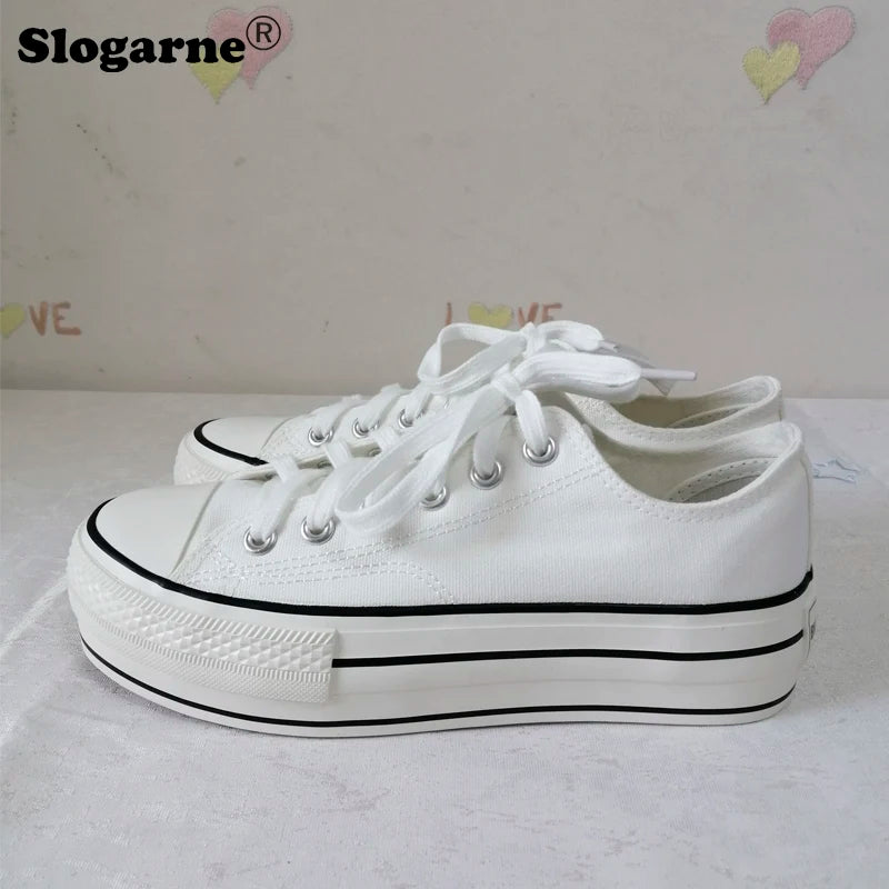 👟💖 Γυναικεία Canvas Sneakers με Κρυφό Τακούνι & Παχιά Σόλα 4.5CM 💖👟