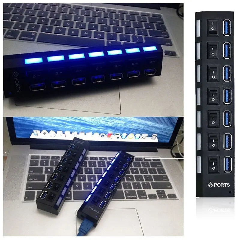 🔌 Switch Extension Hub – 7/4 Θύρες USB 2.0 Hub με Ανεξάρτητους Διακόπτες & LED Ενδείξεις