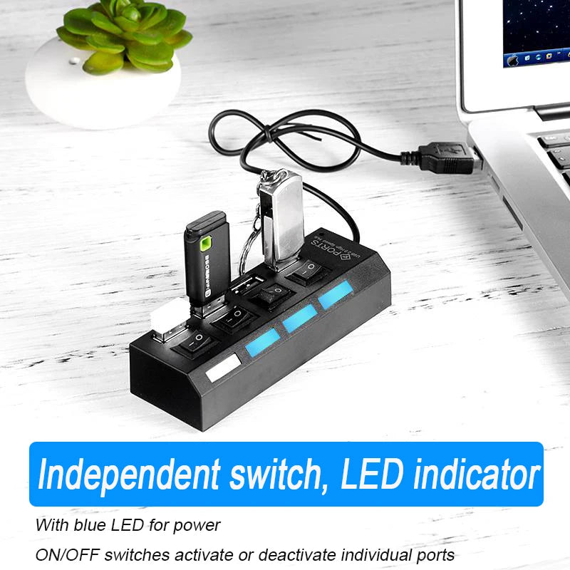 🔌 High Speed USB 2.0 Hub – 4/7 Θύρες με LED & Ανεξάρτητους Διακόπτες για PC & Laptop