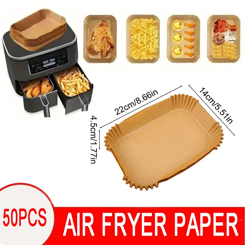 🍟✨ 50τμχ Air Fryer Χαρτιά Μίας Χρήσης – Αντικολλητικά Στρογγυλά Parchment Liners για Υγιεινό Μαγείρεμα 🥧