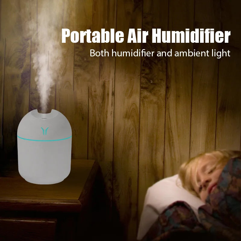 💧🌙 Mini Ultrasonic Air Humidifier 250ML – USB Aroma Diffuser με Ρομαντικό Φως ✨ Ιδανικό για Σπίτι & Αυτοκίνητο