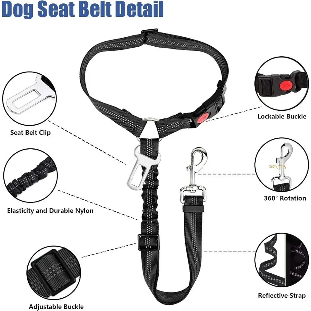 🚗🐶 2-in-1 Dog Car Seatbelt – Ρυθμιζόμενη Ζώνη Ασφαλείας με Κλιπ & Δέσιμο στο Προσκέφαλο ✨🛡️ Οδήγηση με ασφάλεια και ηρεμία – για μικρούς & μεγάλους σκύλους!