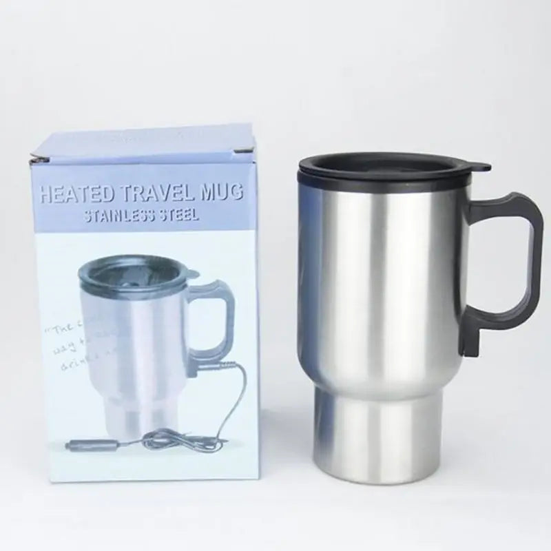🚗 12V Car Heated Mug 450ml | Θερμαινόμενο Θερμός Αυτοκινήτου από Ανοξείδωτο Ατσάλι με Καπάκι & Φορτιστή Αναπτήρα