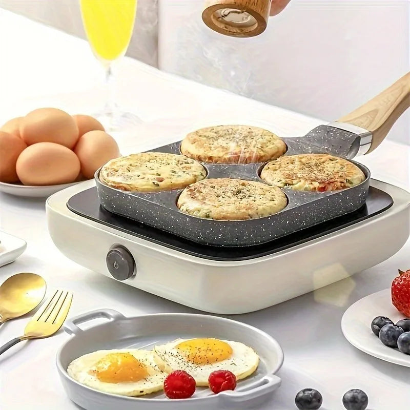 🍳 Τηγάνι με 4 Θέσεις – Αντικολλητικό για Αυγά, Pancakes, Ομελέτες & Burgers | Ιδανικό για Πρωινό