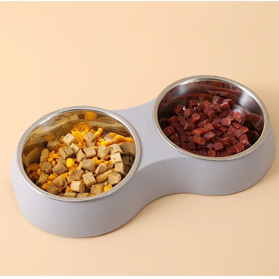 Double Pet Bowl 🐾 | Stainless Steel 🥣 | Food & Water Set 💧 | For Dogs & Cats 🐶🐱 | Non-Slip Feeding ✅