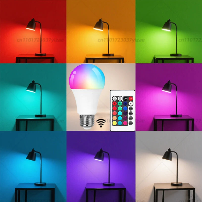 🌈💡 RGBW LED Bulb με Remote Control – 16 Χρώματα + Λευκό Φως | E27 Base 220V, 9W