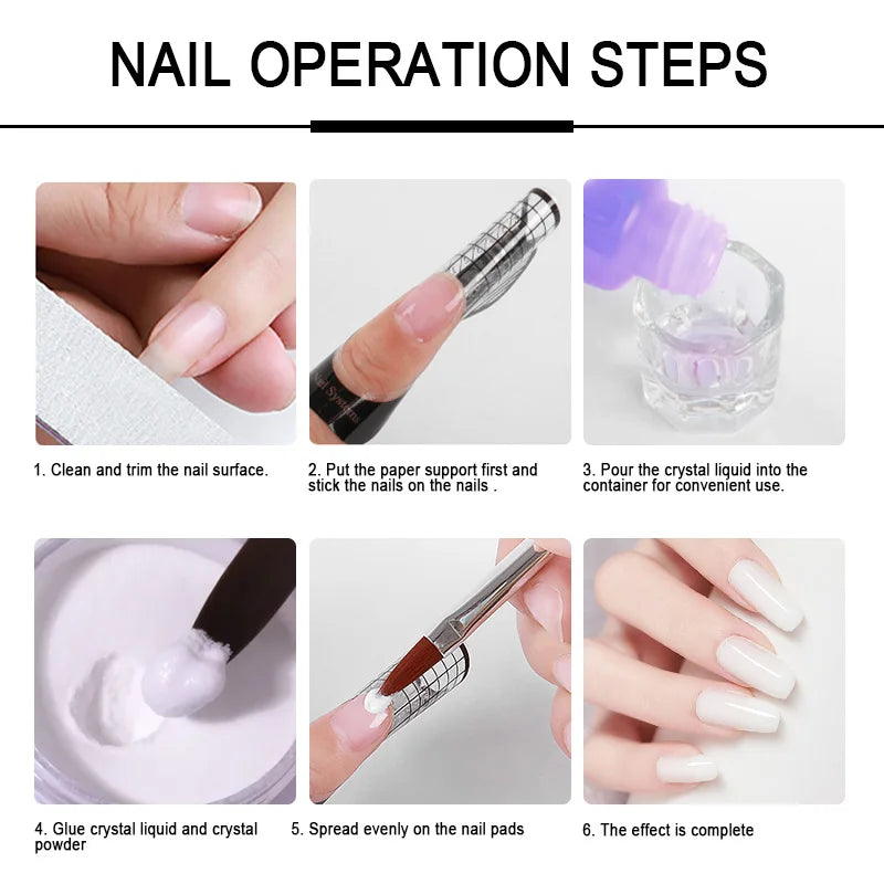 💅✨ Acrylic Nail Kit – Crystal Liquid 40ml & Acrylic Powder 45ml (Pink, White, Clear) 🎯