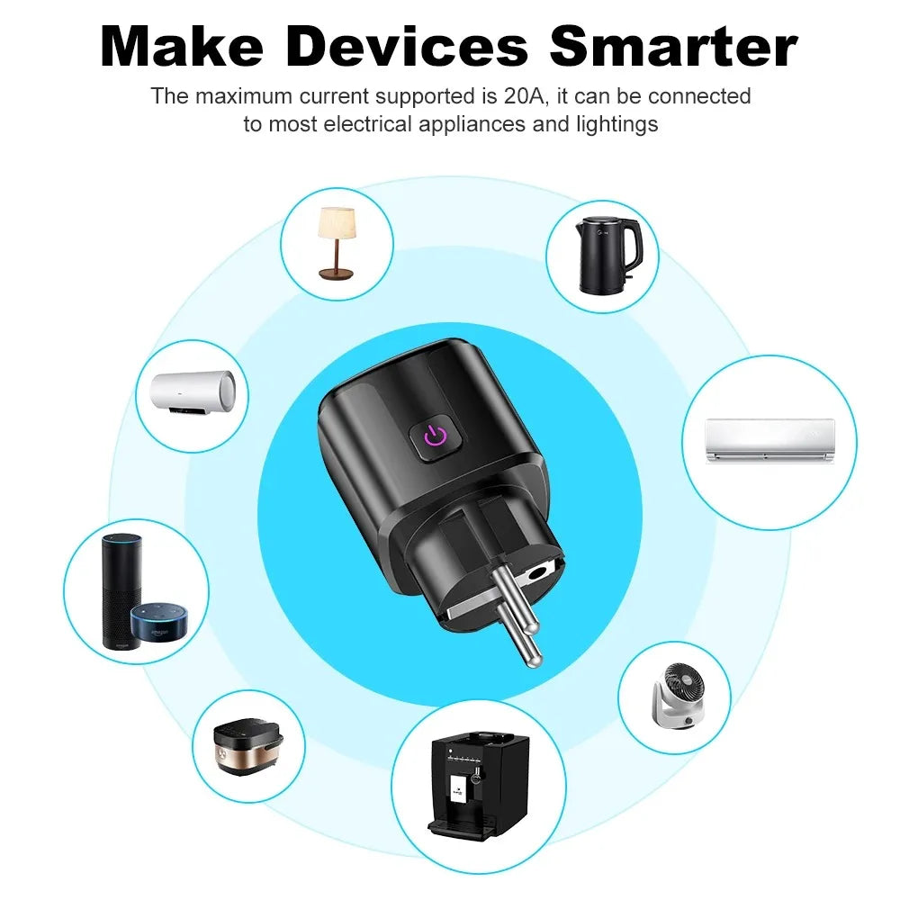 Tuya Smart EU Plug 🔌 | WiFi+BT 20A ⚡ | Power Monitor 📊 | Timer ⏱️ • Child Lock 🔒 | Alexa & Google ✅