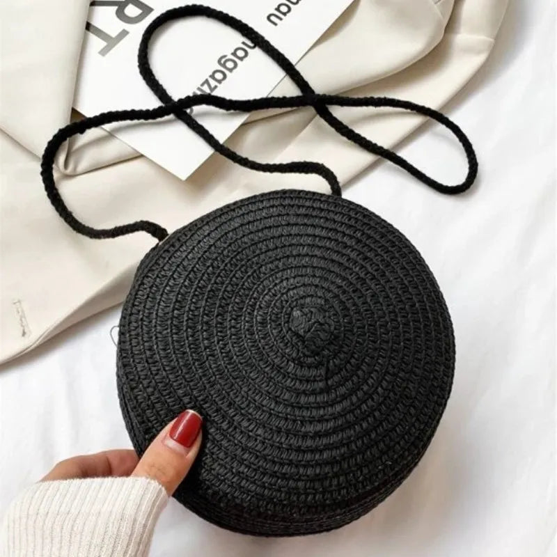 👜🌴 Minimalist Straw Bag – Στρογγυλή Τσάντα Ώμου & Χιαστί, Καλοκαιρινό Στυλ Διακοπών ✨☀️