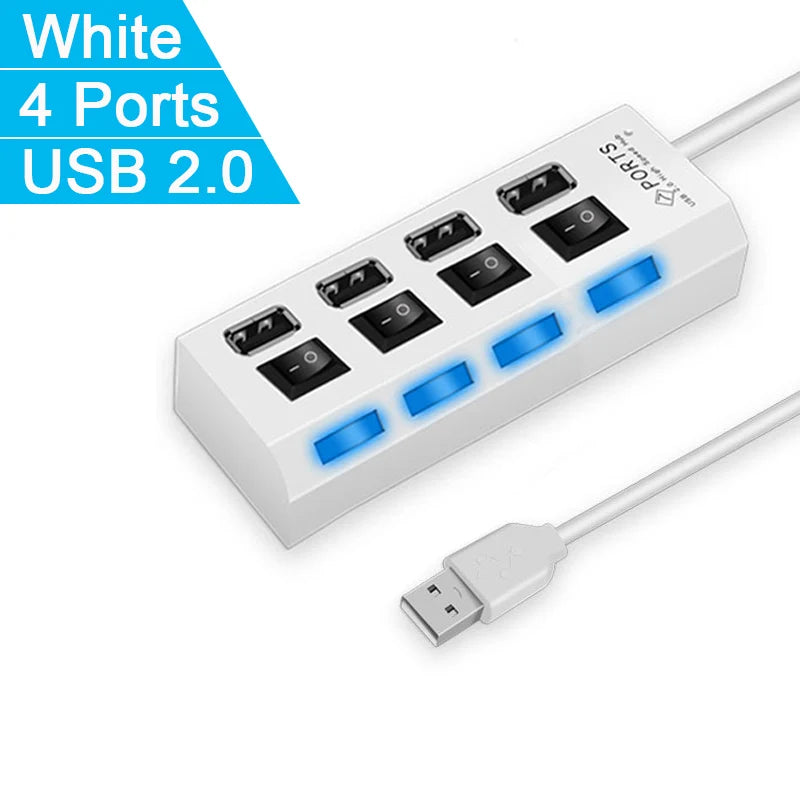 🔌 High Speed USB 2.0 Hub – 4/7 Θύρες με LED & Ανεξάρτητους Διακόπτες για PC & Laptop