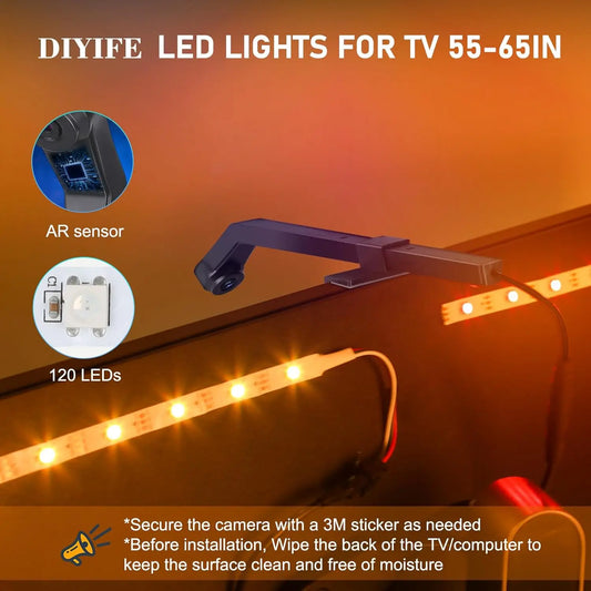 🌈 USB RGBIC TV LED Strip με Camera Sync – Ambilight Φωτισμός για TV 55–75”