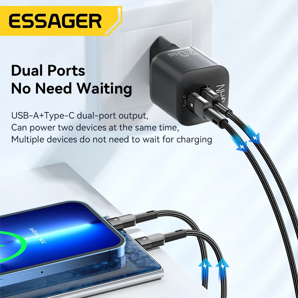 ⚡ Essager 20W GaN USB Type C Charger – PD & QC 3.0 Γρήγορος Φορτιστής