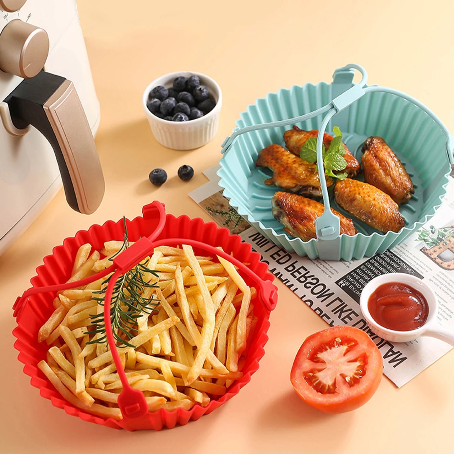 🍟 Επαναχρησιμοποιήσιμο Σκεύος Σιλικόνης για Air Fryer με Λαβές – Αντικολλητικό, Ανθεκτικό & Πλένεται στο Πλυντήριο | Oven & Grill Mat