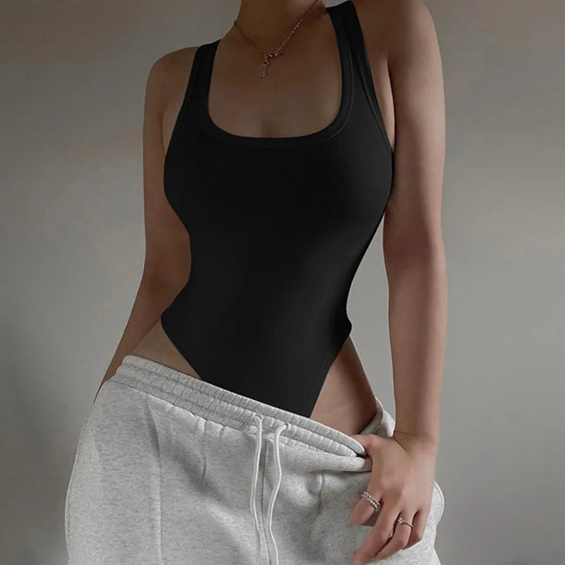 👗🔥 Sexy Knit Bodysuit – Καλοκαιρινό Αμάνικο Κορμάκι Bodycon για Γυναίκες ✨