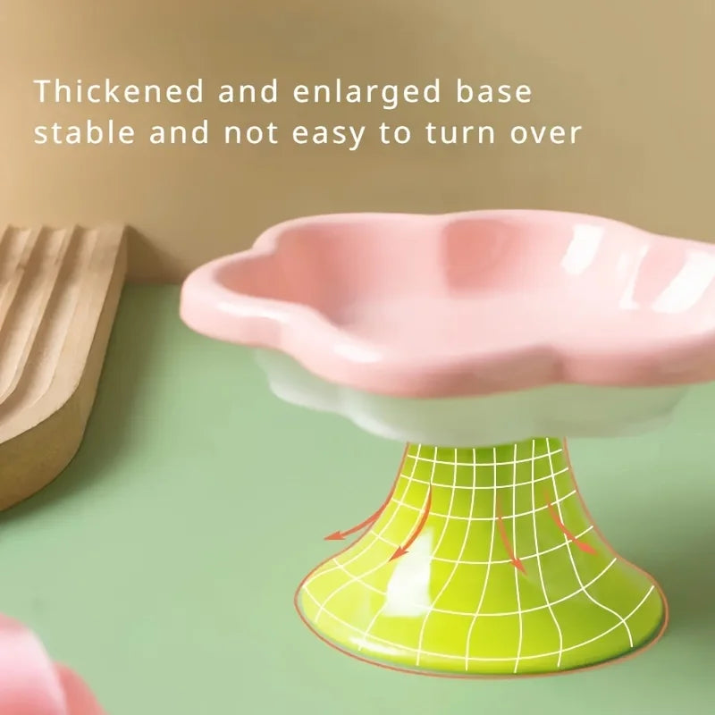Ceramic Pet Bowl 🌸🐾 | Elevated Design for Neck Protection 🐱 | Food & Water Dish 🍽️ | Stylish Stand Included ✅